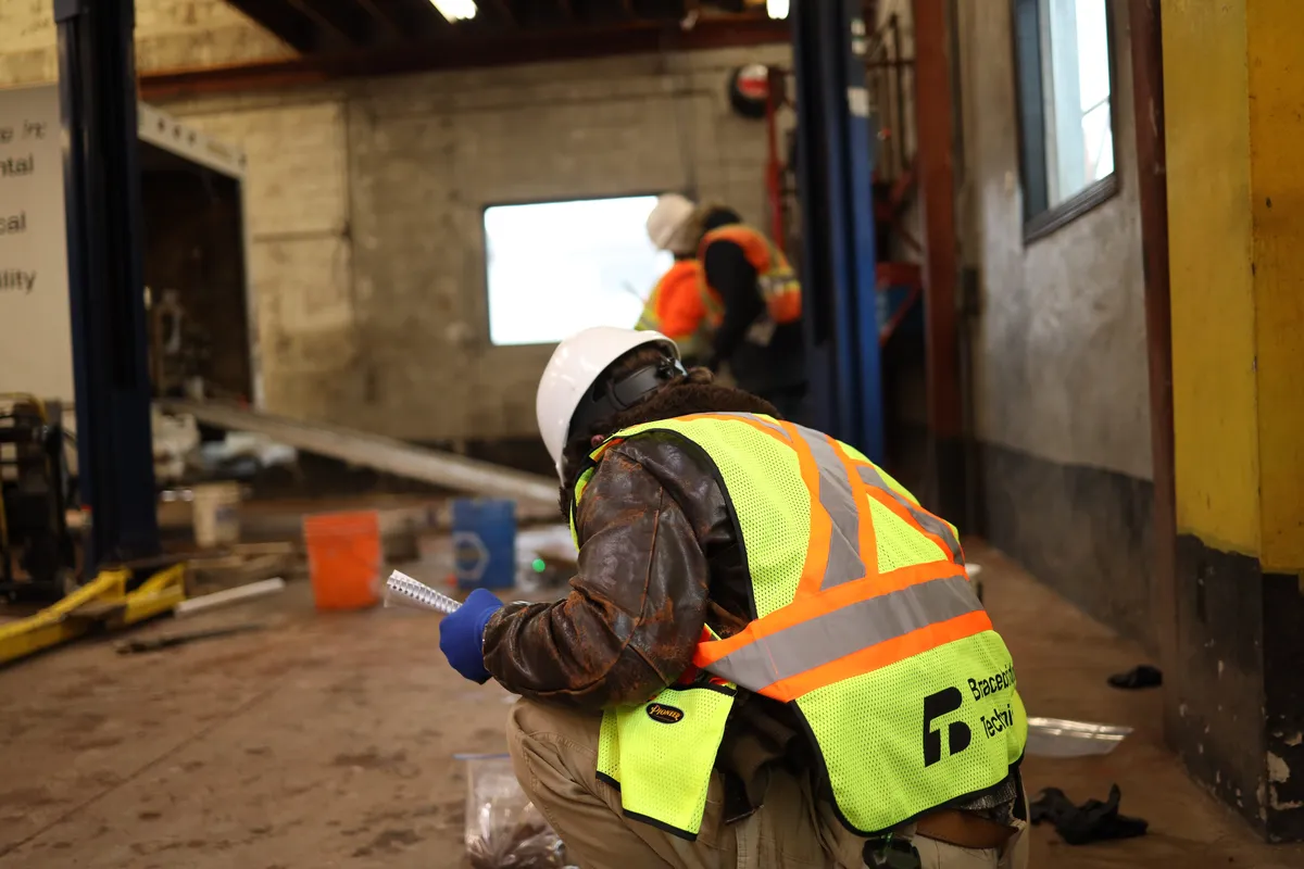 Working at floor level, the mark across the back